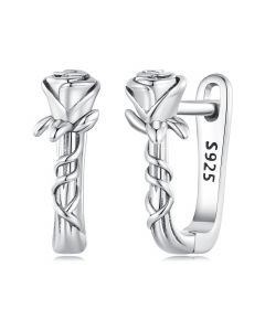 Rose Vine U-shaped Ear Buckles Hoop Earrings, Flowers & Plants Jewelry, 925 Sterling Silver Earrings, Simple Design Earrings