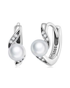 Geometric Jewelry, Simple Design Earrings, 925 Sterling Silver Earrings, Shell Pearl Ear Buckles Zircon Geometric Hoop Earrings