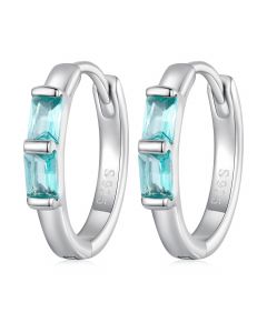 Simple Design Earrings, 925 Sterling Silver Earrings, Geometric Jewelry, Light Green Square Zircon Ear Buckles Hoop Earrings