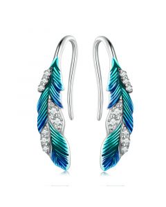 925 Sterling Silver Earrings, Simple Design Earrings, Angel Jewelry, Chic Dazzling Blue Feathers Pave Setting CZ Earrings