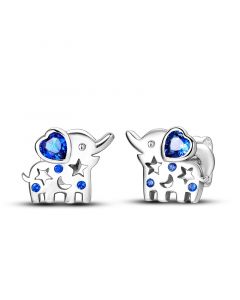 925 Sterling Silver Earrings, Love & Hearts Jewelry, Cute Elephant Blue CZ Heart Moon and Star Stud Earrings, Animals Jewelry
