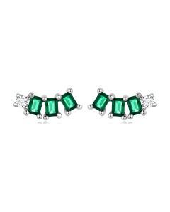 Geometric Jewelry, 925 Sterling Silver Earrings, Green Zircon Connnected Gemstone Stud Earrings, Simple Design Earrings