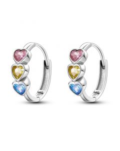 Love & Hearts Jewelry, 925 Sterling Silver Earrings, Simple Design Earrings, Sparkling Halo Heart Cubic Zirconia Luxury Hoop Earrings