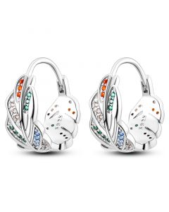 Simple Design Earrings, Luxury Bohemia Feather Wings Colorful Zircon Hoop Earrings, Angel Jewelry, 925 Sterling Silver Earrings