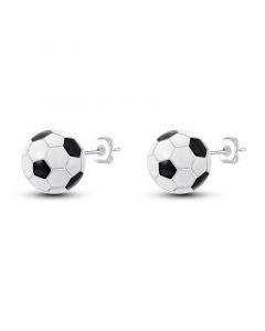 Sports Jewelry, 925 Sterling Silver Earrings, Black and White Football Soccer Ball Round Stud Earrings, Simple Design Earrings