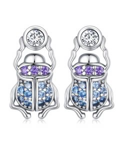 Scarab Stud Earrings, Light Luxury Style Earrings, 925 Sterling Silver Earrings, Animals & Insects Jewelry