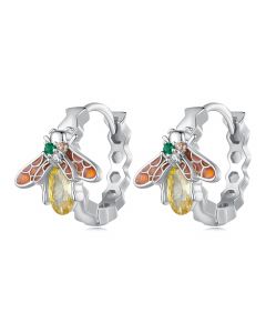 Yellow Honey Bee Hoop Earrings, 925 Sterling Silver Earrings, Animals & Insects Jewelry, Light Luxury Style Earrings