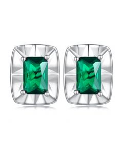 Square Green Zircon Stud Earrings, Geometric Jewelry, 925 Sterling Silver Earrings, Light Luxury Style Earrings