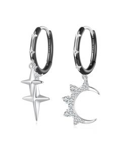 Star and Moon Asymmetric Drop Dangle Earrings, Celestial & Horoscope Jewelry, Star Jewelry, Light Luxury Style Earrings