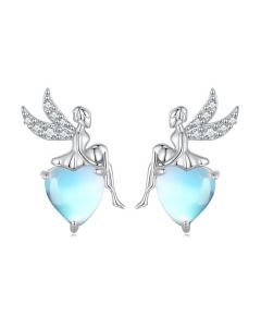 Sweet Fairy Blue Heart Stud Earrings, Fairytale Jewelry, Light Luxury Style Earrings, Love & Hearts Jewelry, Girls Jewelry