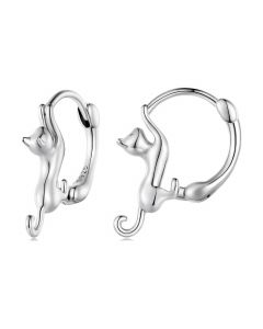 Cute Cat Hoop Earrings, Light Luxury Style Earrings, 925 Sterling Silver Earrings, Animals & Insects Jewelry