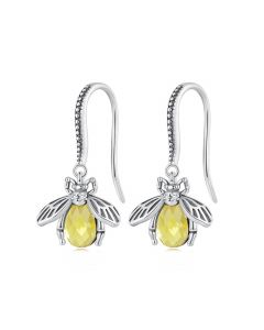 Honey Bee Drop Dangle Earrings, 925 Sterling Silver Earrings, Light Luxury Style Earrings, Animals & Insects Jewelry
