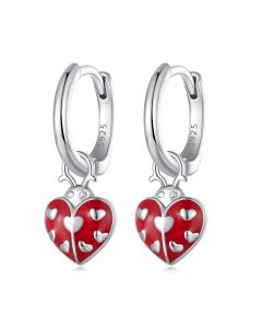 Ladybug Heart Shape Dangle Hoop Earrings, Insects Earrings, Light Luxury Style Earrings, Love & Hearts Jewelry