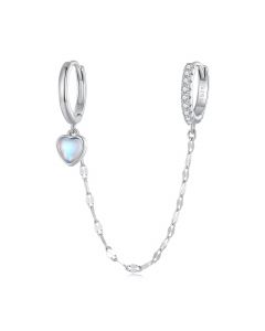 Moonstone Heart Chain Hoop Earrings, 925 Sterling Silver Earrings, Love & Hearts Jewelry, Light Luxury Style Earrings
