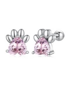Cute Pet Paw Pink Heart Zirocn Stud Earrings, Light Luxury Style Earrings, Love & Hearts Jewelry, Animals Jewelry