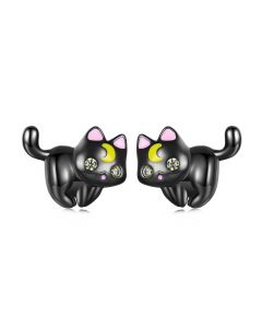 Black Cat Stud Earrings, Animals & Insects Jewelry, Light Luxury Style Earrings, 925 Sterling Silver Earrings