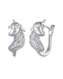 Unicorn Pave Setting CZ Hoop Earrrings, Light Luxury Style Earrings, 925 Sterling Silver Earrings, Animals & Insects Jewelry