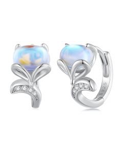 Cute Fox Ear Moonstone Hoop Earrings, Light Luxury Style Earrings, Animals & Insects Jewelry, 925 Sterling Silver Earrings