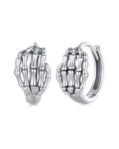 Skeleton Hand Bone Hoop Earrings, 925 Sterling Silver Earrings, Skeletons & Skulls Jewelry, Light Luxury Style Earrings, Halloween Jewelry