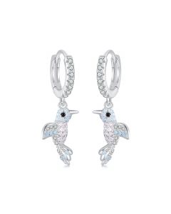 Shine Zircon Opal Bird Dangle Drop Hoop Earrings, Light Luxury Style Earrings, 925 Sterling Silver Earrings, Animals & Insects Jewelry
