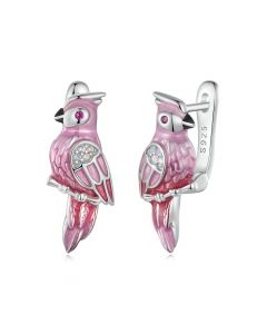 Pink Parrot Stud Earrings, Light Luxury Style Earrings, 925 Sterling Silver Earrings, Animals & Insects Jewelry