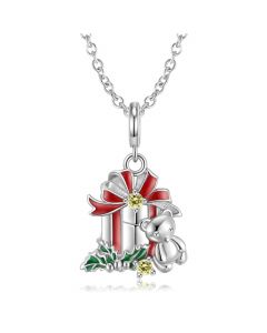 925 Sterling Silver Pendants Necklaces, Animals & Insects Jewelry, Gift Jewelry, Christmas Gift Box with Cute Bear Pendant Necelace