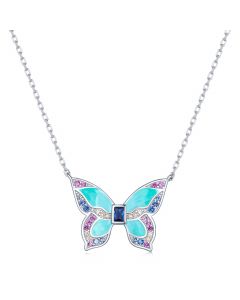 Colorful Butterfly Pendant Necklace, Light Luxury Style Pendants Necklaces, Animals Insects Jewelry, 925 Sterling Silver Pendants Necklaces