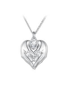 Heart Shape Hands with Babay Foot Zircon Pendant Necklace, Family Jewelry, Love & Hearts Necklace Jewelry, Baby Jewelry