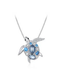 Blue Spinel Sea Turtle Pendant Necklace Pave Setting CZ, Light Luxury Style Pendants Necklaces, Ocean Jewelry, Animals & Insects Jewelry