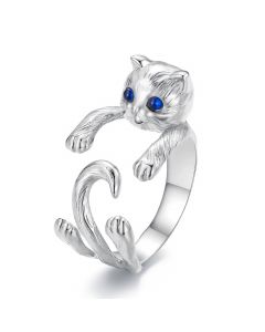 Blue Spinel Eyes Cat Ring, Light Luxury Style Rings, 925 Sterling Silver Rings, Animals & Insects Jewelry