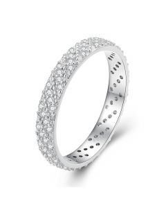 Wide Zircon Band Ring, 925 Sterling Silver Rings, Light Luxury Style Rings