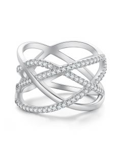 Simple Samsara Geometric Pave CZ Ring, Light Luxury Style Rings, 925 Sterling Silver Rings, Geometric Jewelry