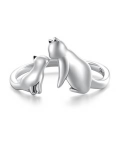 Cat Mom and Baby Open Ring, Family Jewelry, Animals & Insects Jewelry, 925 Sterling Silver Rings, Light Luxury Style Rings