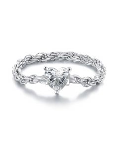 Twinkle Zircon Heart Chain RIng, 925 Sterling Silver Rings, Light Luxury Style Rings, Love & Hearts Jewelry