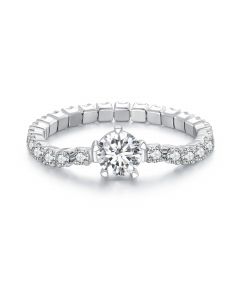 Twinkle Cubic Zircon Chain Ring, 925 Sterling Silver Rings, Geometric Jewelry, Light Luxury Style Rings
