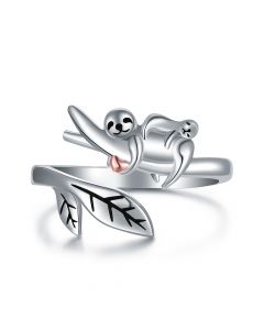 Mom and Baby Sloth Adjustable Open Ring, 925 Sterling Silver Ring, Animals Jewelry, Love Jewelry, Family Jewelry
