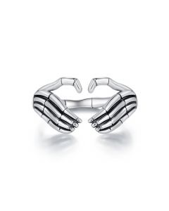 Heart Sign Skeleton Hand Opening Ring, 925 Sterling Silver Rings, Skeletons & Skulls Jewelry, Light Luxury Style Rings