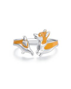 Lovely Corgi Open Ring, 925 Sterling Silver Rings, Animals & Insects Jewelry, Light Luxury Style Rings