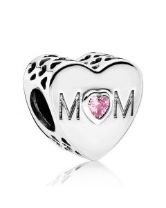 Mother Heart with Pink CZ Charm,Charms for Bracelet,Pandora Charms,Charms for Pandora Charm Bracelet,925 Sterling Silver Charms