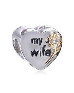 Pandora Charms,Charms for Bracelet,925 Sterling Silver Charms,Charms for Pandora Charm Bracelet,Love My Wife Flower Charm