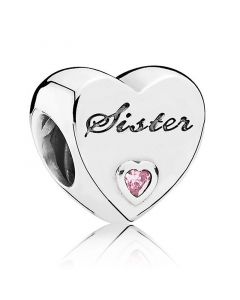 Sister's Love with Pink CZ Charm,925 Sterling Silver Charms,Pandora Charms,Charms for Pandora Charm Bracelet,Charms for Bracelet