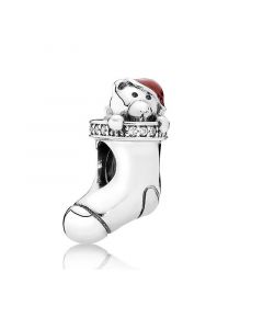 Christmas Stocking Charm With Clear Cubic Zirconia And Red Enamel,Pandora Charms,Charms for Pandora Charm Bracelet