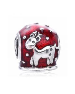 925 Sterling Silver Charms,Red Enamel Deer Charm,Charms for Bracelet,Charms for Pandora Charm Bracelet,Pandora Charms