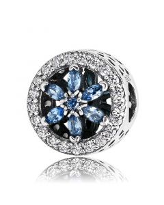 Pandora Charms,Charms for Bracelet,925 Sterling Silver Charms,Charms for Pandora Charm Bracelet,Blue Crystal Snowflake Round Bead Charm