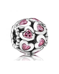 925 Sterling Silver Charms,Pandora Charms,Charms for Bracelet,Pink CZ Heart Openwork Charm,Charms for Pandora Charm Bracelet