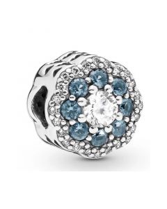 925 Sterling Silver Charms,Blue Sparkle Flower Charm,Charms for Pandora Charm Bracelet,Pandora Charms,Charms for Bracelet