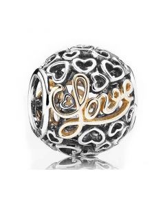 Charms for Bracelet,Charms for Pandora Charm Bracelet,Two Tone Love Heart Hollow Charm,Pandora Charms,925 Sterling Silver Charms