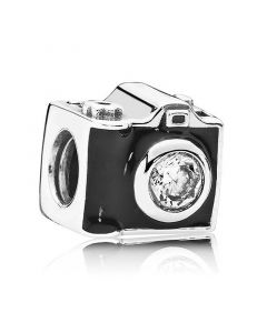 925 Sterling Silver Charms,Charms for Pandora Charm Bracelet,Sentimental Snapshots Clear CZ Black Enamel Charm,Pandora Charms