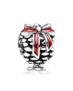 Red Pine Cone Charm with Red Enamel Bow,Pandora Charms,Charms for Pandora Charm Bracelet,925 Sterling Silver Charms,Charms for Bracelet