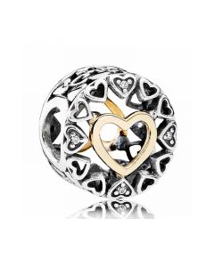Charms for Pandora Charm Bracelet,925 Sterling Silver Charms,Charms for Bracelet,Pandora Charms,Two Tone Openwork Love Hearts Charm